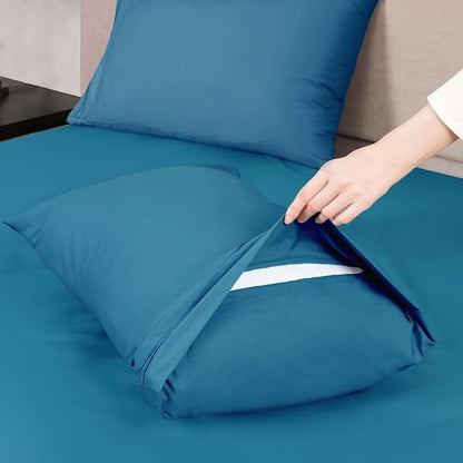 Mejoroom King Size Bed Sheet Set - Hotel Luxury 1800 Bedding Sheets & Pillowcases - 16" Deep Pocket Fitted Sheet, Soft, Breathable, Wrinkle & Fade Resistant - 4 Piece(King,Peacock Blue)