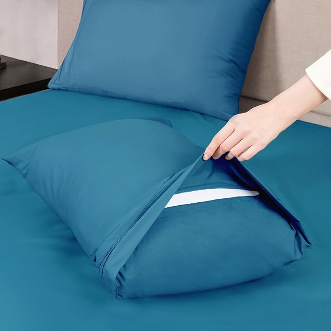 Mejoroom Queen Size Sheet Set - Hotel Luxury 1800 Bedding Sheets & Pillowcases - Deep Pocket Fitted Sheet, Soft, Breathable, Wrinkle & Fade Resistant - 4 Piece (Queen,Peacock Blue)