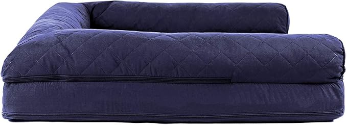 Furhaven Cooling Gel Dog Bed for Large Dogs w/ Removable Bolsters & Washable Cover, For Dogs Up to 95 lbs - Quilted Sofa - Navy (Blue), Jumbo/XL-Mewly Pet