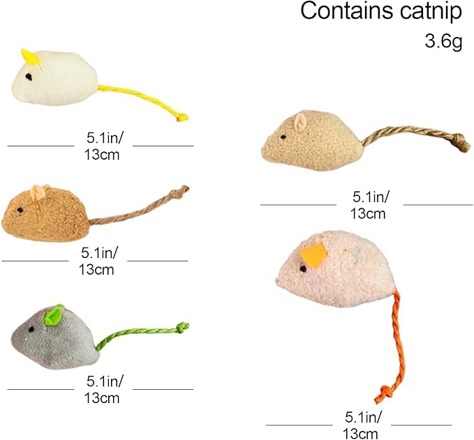 Shudyear cat Toys 5pcs Mouse Toys, Interactive Catnip Animal Toys for Indoor Kittens to Eliminate Boredom for Bored Indoor Cats (5pc)-Mewly Pet