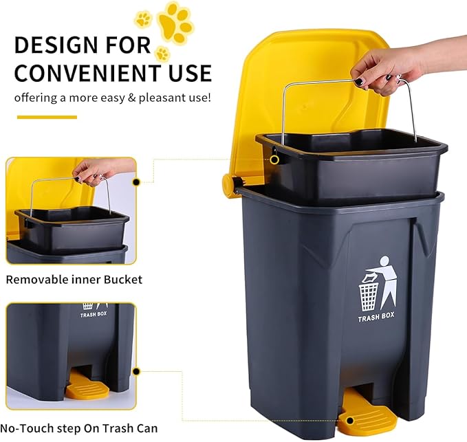 Pooper Scooper 2 Pack with 20 Litre Step Dog Poop Trash Can, 28" Long Handle Dog Poop Scoopers for Large Small Dogs Heavy Duty, Removable Inner Bucket for Outdoors, 50 Waste Bags Included-Mewly Pet