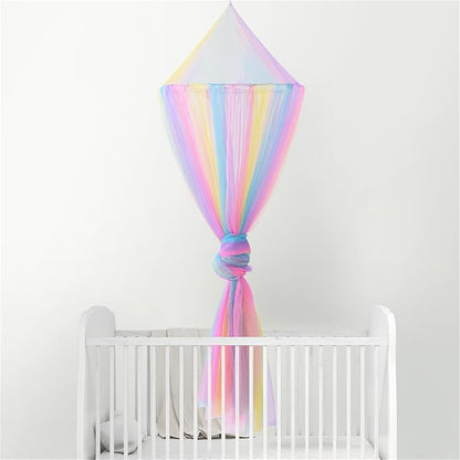 Comtelek Mosquito Net Bed Canopy for Girls,Rainbow Canopy Bed Curtains Full Queen Size from Ceiling,Dome Mosquito Netting Bed Tent Twin Girls Princess Canopy King Bed Decor