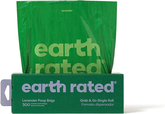 Earth Rated Dog Poop Bags, Thick Grab and Go Single Roll, Ideal for Backyard Pickups, Lavender Scented, 300 Count-Mewly Pet