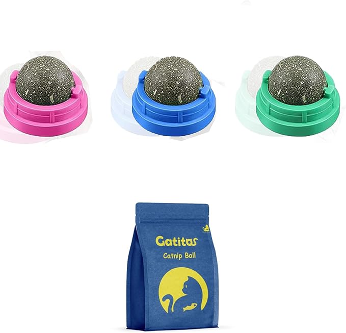 GATITOS Catnip Balls 1 Pcs, Catnip Ball for Cats Wall, Safe Healthy Kitten Chew Toys, Teeth Cleaning Dental Wall Treats, Edible Cats Lick Kitten Chew-Mewly Pet
