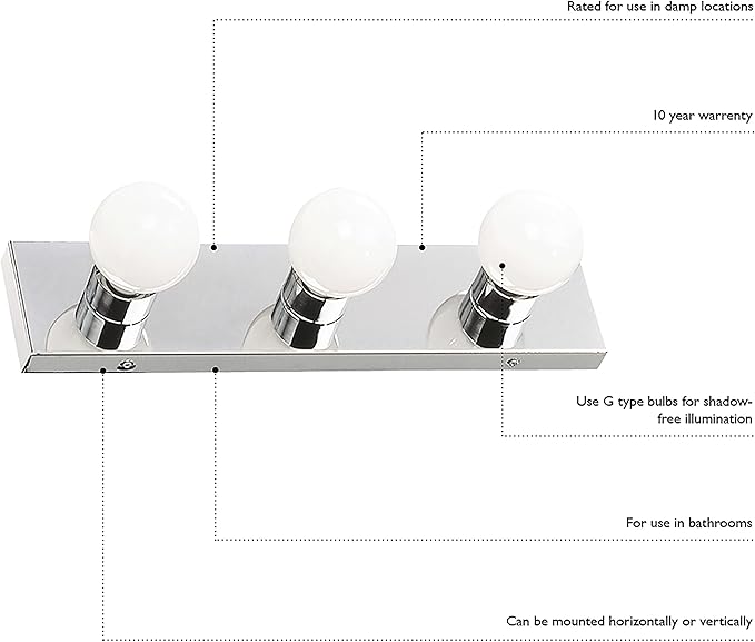 Design House 509653 5-Light Vanity Strip Light Contemporary Dimmable for Bathroom, Bedroom, Makeup Vanity, Polished Chrome