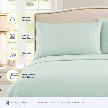 King Size Sheets - Breathable Luxury Bed Sheets with Full Elastic & Secure Corner Straps Built In - 1800 Supreme Collection Extra Soft Deep Pocket Bedding Set, Sheet Set, King, Mint
