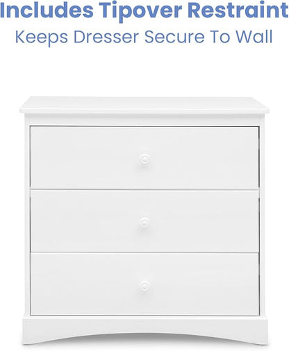 Delta Children Sutton 3 Drawer Dresser with Changing Top and Interlocking Drawers - Greenguard Gold Certified, Bianca White
