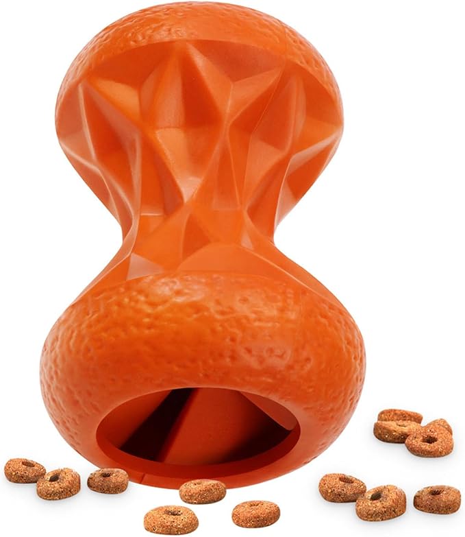 Rubber Dog Toys Treat Dispensing - Super Tough Treat Toys for Aggressive chewers Small, Medium and Large Dog Toys IQ Training (Orange)-Mewly Pet