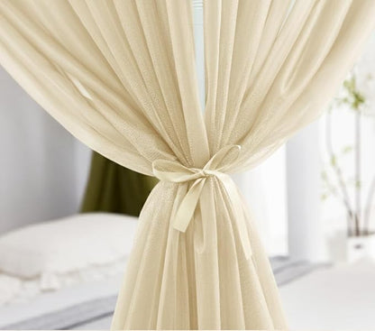 Akiky Canopy Bed Curtains 8 Panel Bed Curtains Drapes for King Size Bed Sheer Canopy Bed Drapes with Lights(Khaki)
