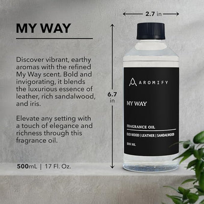 My Way Diffuser Oil, Inspired by 1 Hotel Miami Beach, 16.9 FL Oz, 500 mL, Hotel Scent Diffuser Oil, My Way Aromatherapy Blend of Essential Oils for Home & Office, Leather & Sandalwood Scent.
