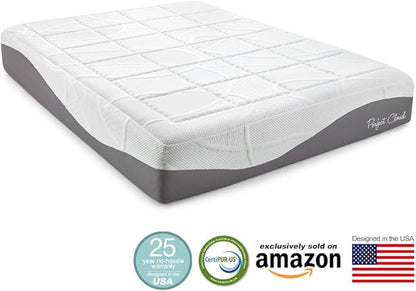 Perfect Cloud Made in The USA Elegance Plush Gel-Infused 12-inch Memory Foam Mattress - Pressure Relieving - Bed-in-a-Box (King)