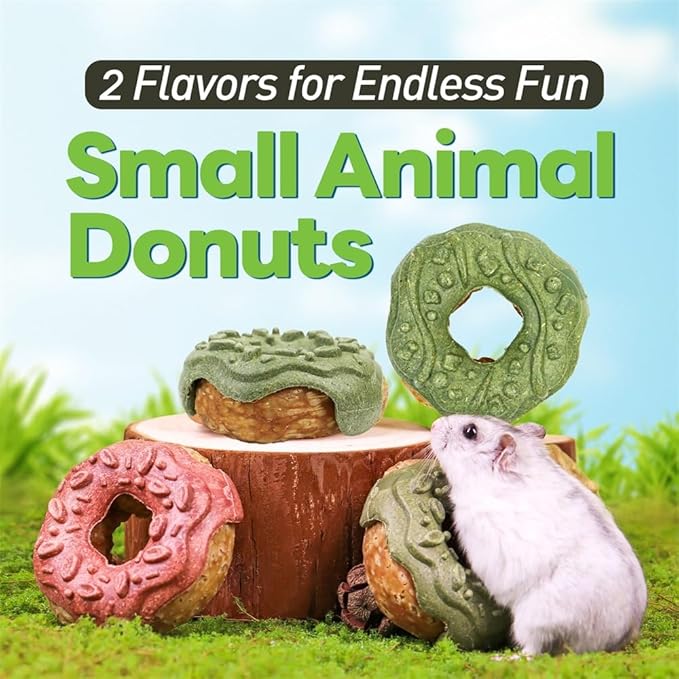 TEEWY 3PCS Guinea Pig Toys, Prevent Teeth Overgrowth, Natural Vegetables and Timothy Grass, Hamster Chew Toys, Guinea Pig Chew Toys, Chinchilla Toys, Donut-Shaped-Mewly Pet