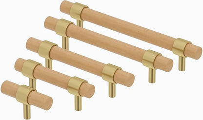 Wooden Drawer Pulls,4-Pack Beech Wood Drawer Handles 9in,Suitable for Kitchen, Living Room, Bedroom, Bathroom and Other Scenes,Gold