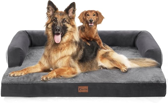 XXL Dog Beds with Bolsters, Extra Large Orthopedic Dogs Beds, Waterproof Dogs Beds XLarge, Egg-Crate Foam Dog Beds with Removable Washable Cover, Nonskid Bottom (XX-Large, Dark Grey)-Mewly Pet
