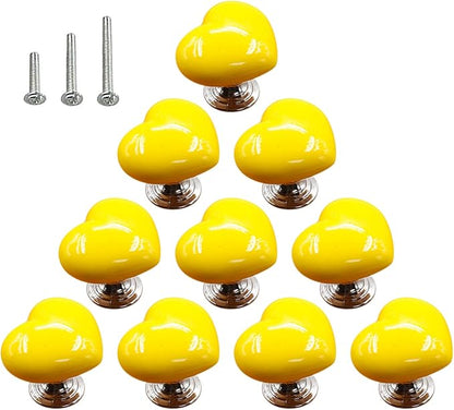 HUAMULAN 10PCS Heart Shape Glossy Ceramic Knobs Cabinet Dresser Pulls Door Handles Cupboard Wardrobe Drawer Backplate,Yellow