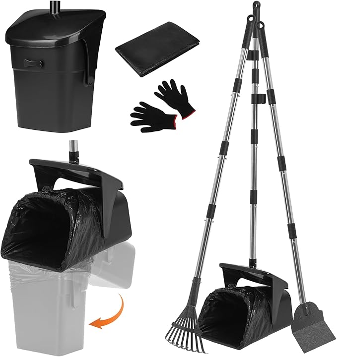 SCENEREAL Dog Pooper Scooper for Yard, Dog Poop Trash Can Outside Swivel Bin Rake Spade Kit for Large Medium Small Dogs with 40 Waste Bags, Extra Long 45" Metal Handle,Portable Scooper for Outdoor-Mewly Pet
