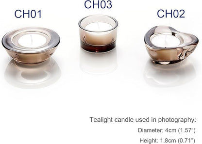Grey Tealight Candle Holders - Set of 12, Round Chunky Glass Candle Holder, 3" Diameter - CH01 - Tea Grey