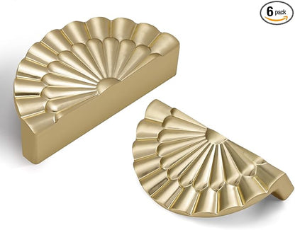 Brushed Gold Cabinet Pulls 6 Pack 3 Inch Modern Drawer Handles Kitchen Cupboard Half Moon Bathroom Dresser Sunflower Cup Pull SH-BG76-6