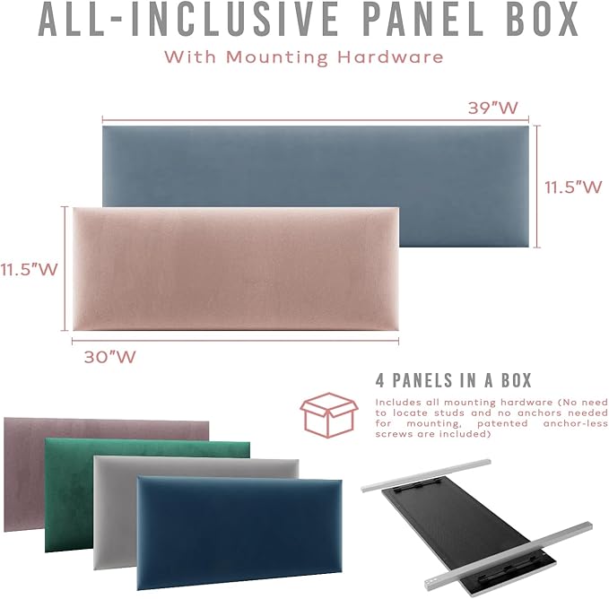 Vänt Upholstered Wall Panels - Queen/Full Size Wall Mounted Headboards - Micro Suede Red Melon - Set of 4 Panels (Each Individual Panel 30"x11.5")