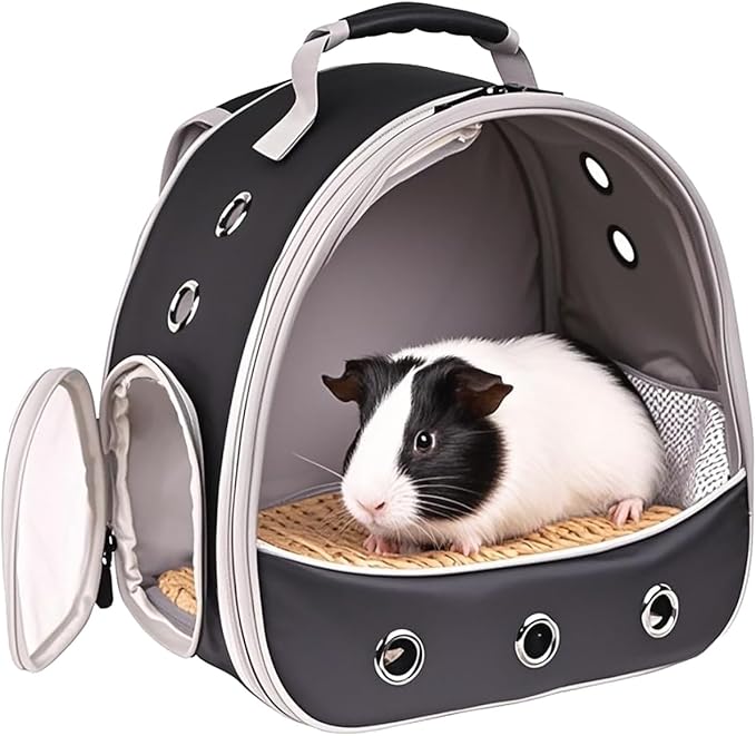 Small Animal Pet Carrier Backpack for 2 Guinea Pig, Hedgehog Carrier Portable Travel Cage with 7 Ventilation Holes, Clear Front Window and Soft Double-Sided Support and Comfy Fit Mat-Mewly Pet