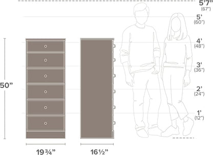 Prepac Astrid Tall Black Dresser for Bedroom: 16.5"D x 19.75"W x 50"H, 6-Drawer Chest for Bedroom by Prepac - Perfect Chest of Drawers for Ample Storage in Narrow Spaces