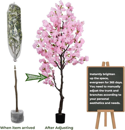 Artificial Pink Cherry Blossom Tree 7 FT Faux Flowering Trees Fake Cherry Blossom Decorative Tree Indoor for Home Decor