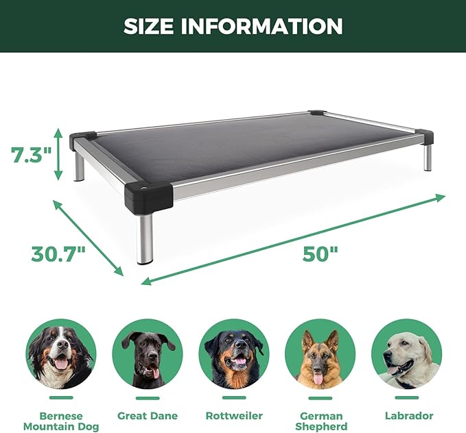 FXW TitanNest Chew-Proof Elevated Dog Bed, Raised Cot for Indoor/Outdoor/Camping Use, Durable & Washable Padded Pet Bed for Large Dogs, 50.0" L x 31.0" W x 7.3" H, Gray-Mewly Pet