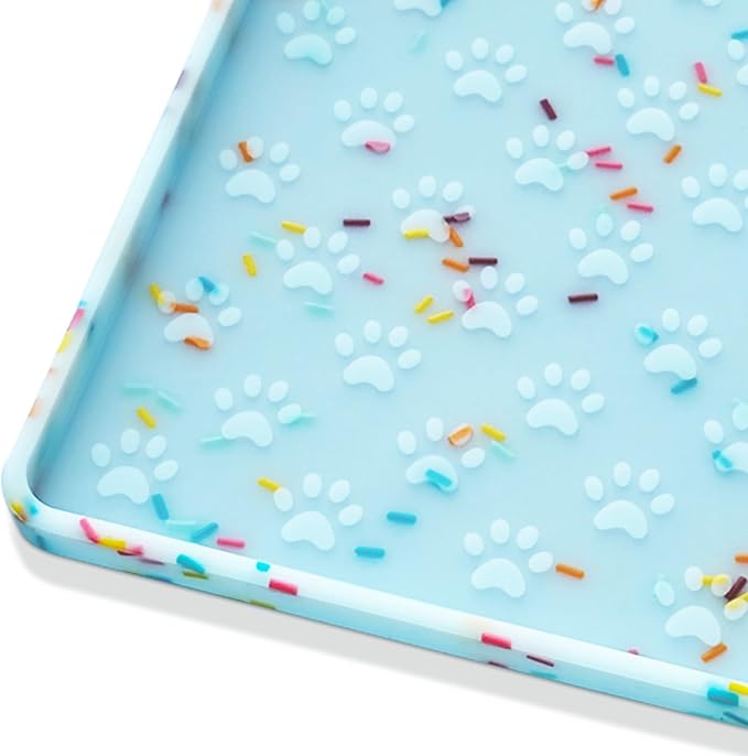 Ptlom Dog Food Mat Anti-Slip Dog Bowl Mats for Food and Water, Waterproof Pet Placemat Prevents Messy Spill to Floor, Silicone Puppy Feeding Tray for Small, Medium and Large Dogs Cats, Blue-Mewly Pet