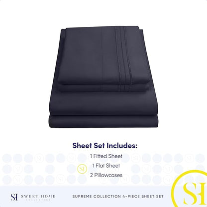 California King Sheet Sets - Breathable Luxury Sheets with Full Elastic & Secure Corner Straps Built In - 1800 Supreme Collection Cal King Deep Pocket Bedding Set, Sheet Set, California King, Navy