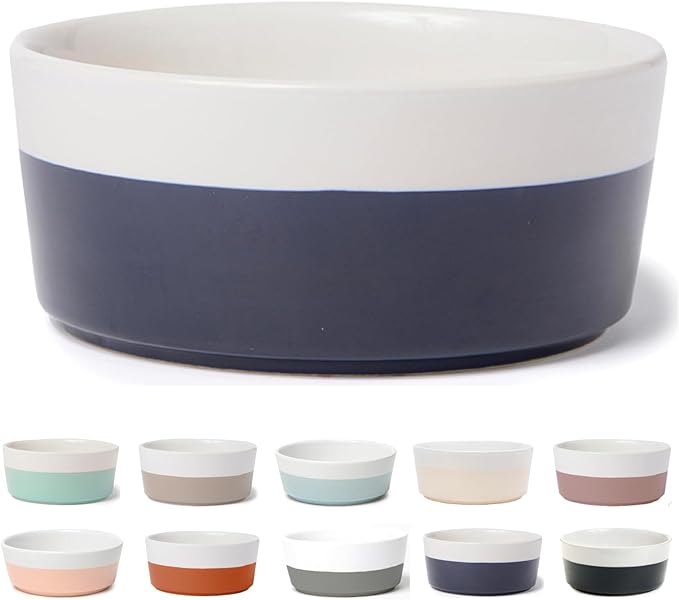 Waggo Dipper Ceramic Dog Bowl for Small and Large Breeds - Heavyweight and Durable Pet Food and Water Dish Crock, Dishwasher Safe, Modern (Midnight, Large)-Mewly Pet