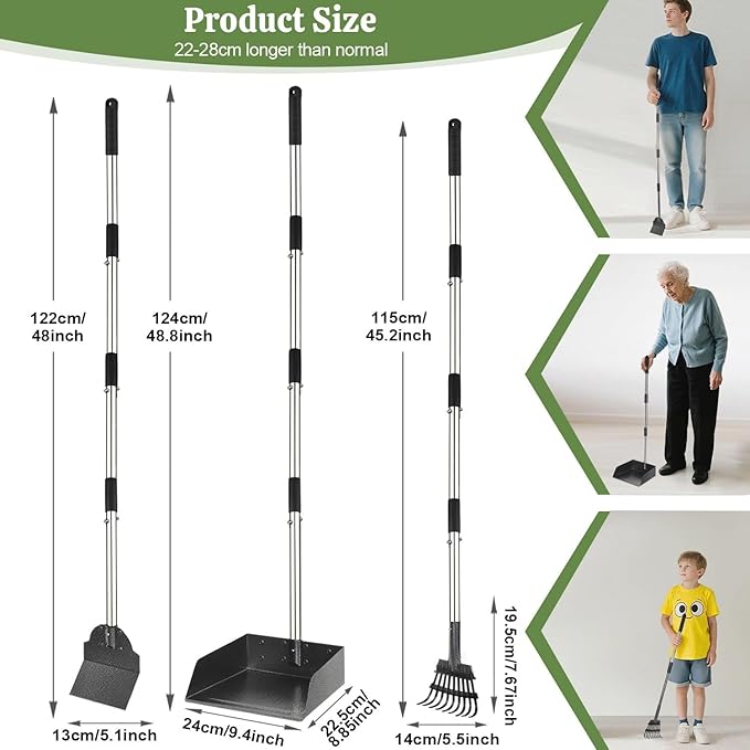 T2Y Pooper Scooper, Extra Long Handle Dog Pooper Scooper, Adjustable Stainless Steel Rake & Spade & Extra Large Tray, Durable Poop Scoopers for Yard, Lawn, Snowfield, Suitable for Multi-Dog Family-Mewly Pet