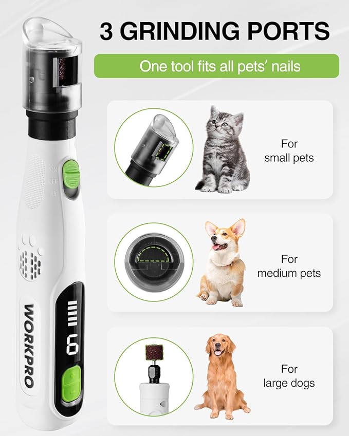 WORKPRO 6-Speed Dog Nail Grinder, Pet Nail Grinder for Small, Medium, and Large Dogs and Cats, 70 Accessories Rotary Tool with Type-C Charging Cable and Storage Bag for Sanding, Carving, and Polishing-Mewly Pet