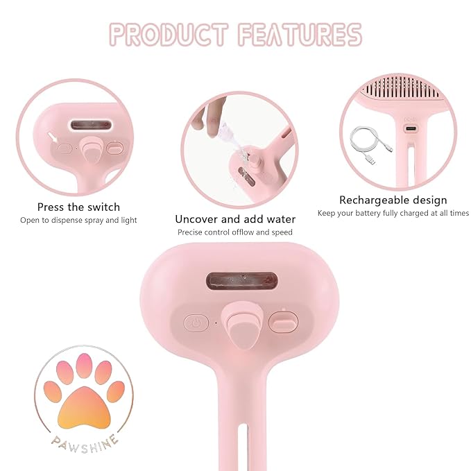 Cat steam brush – Effective Pet Brush for Indoor Cats, Steam Technology for Shedding, Mats & Grooming – Ideal cat brush indoor for Deep Cleaning (Pink)-Mewly Pet