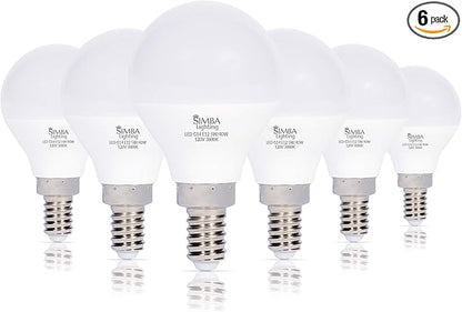 Simba Lighting LED Candelabra E12 Base G14 Small Globe 5W 40W Replacement Light Bulb (6 Pack) for Ceiling Fan, Chandelier, Vanity, Round A15 Frosted White Cover, Non-Dimmable, 3000K Soft White