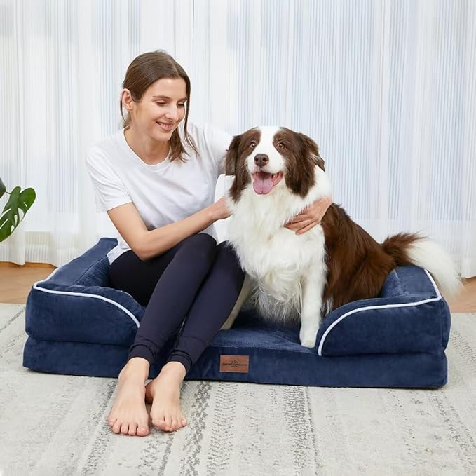 Comfort Expression PV Washable Jumbo Dog Bed for Extra Large Dogs, Waterproof Orthopedic Dog Beds, Jumbo Breed Pet Sofa Couch with Removable Cover & Non-Slip Bottom(Navy Blue)-Mewly Pet