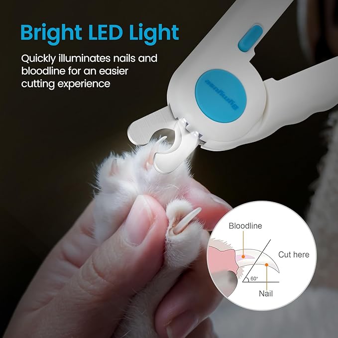 Cat Dog Pet Nail Clippers with Light, Llluminates Cat Dog Nails or Bloodline,Safety Pet Nail Clipper for Dogs, Cats, Rabbits Sharp No Nail Splitting-Mewly Pet