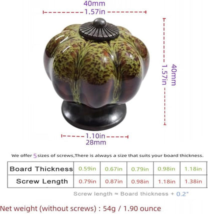 10 Pack Vintage Ceramic Pumpkin Cabinet Knobs, Kitchen Cabinet Drawers Dresser Cupboard Pull Handles Door Pulls with 5 Kinds of Screws (Leopard Print -Green)