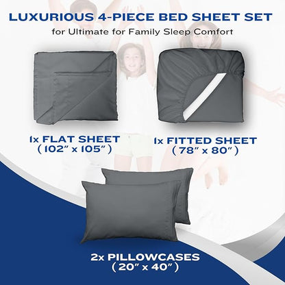 DREAMCARE King Size Sheets Set – 4 pcs Cooling Sheets – up to 21” Deep Pocket King Sheet Set – Hotel Luxury Sheets & Pillowcases – Superior Softness 100% Fine Microfiber with Side Pocket – Dark Gray