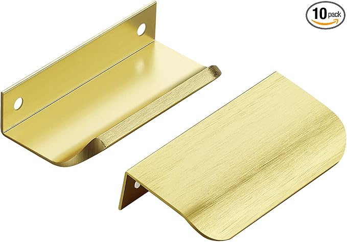 Ravinte Hardware 10 Pack Gold Cabinet Handles, 3.15 Inch (80mm) Finger Edge Pulls, 2-1/2 Inch Hole Center, Finger Pulls for Cabinets