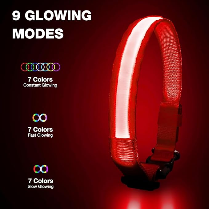 PcEoTllar Light up Dog Collar for Night Walking - LED Dog Collar Light Rechargeable Color Changing, Glow in The Dark Dog Collars Waterproof Glowing Dog Collars for Large Small Medium Dogs-Mewly Pet