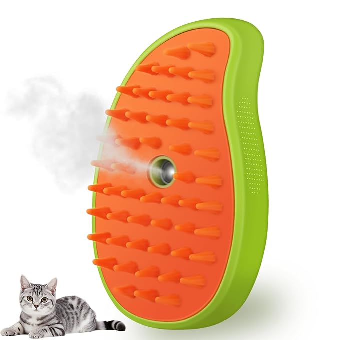 3 in 1 Cat Steamer & Brush - Silicone Massage Grooming Tool, Pet Hair Cleaning Comb for Cats & Dogs (Mango Green)-Mewly Pet