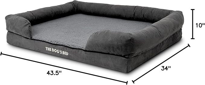 The Dog’s Bed, XL Grey Plush 43.5x34,Solid Memory Foam, Pain Relief: Arthritis, Hip & Elbow Dysplasia, Post Surgery, Lameness, Supportive, Calming, Waterproof Washable Cover, Veterinary Approved-Mewly Pet