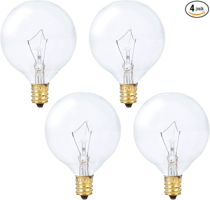 Simba Lighting Aromatic Wax Warmer Small Globe G16.5 Round Bulb 25W E12 Candelabra Base (4 Pack) for Chandelier, Ceiling Fan, Decorative Vanity Lights, Sconce, Clear Glass, 110V 120V, 2700K Warm White