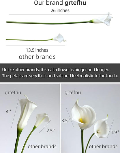 12 Piece 26" Calla Lily Artificial Flowers,Real Touch Long Stem Faux Calla Lillies for Tall Vases,Indoor Wedding Office Home Decor (White)
