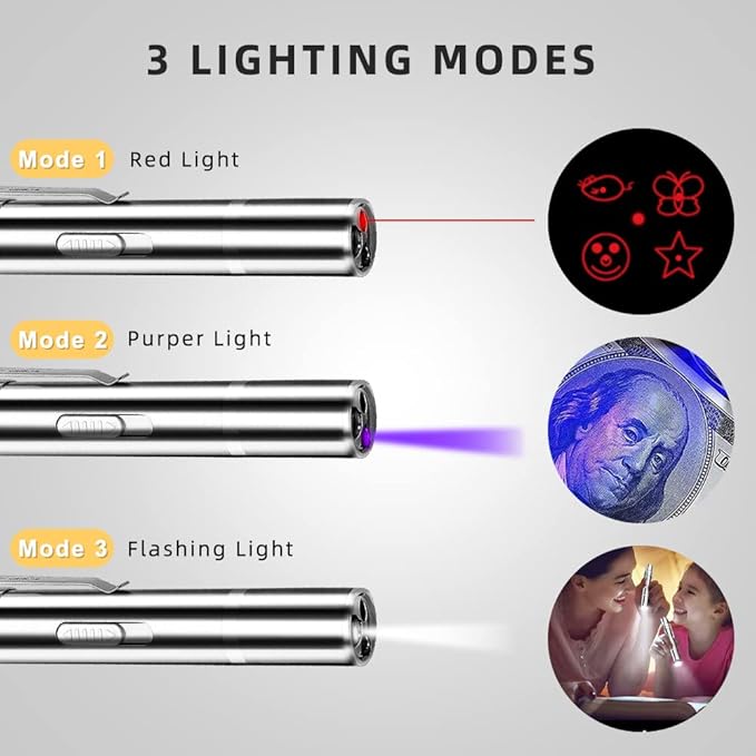 Laser Pointer Cat Toys USB Rechargeable Interactive Cat Laser Pointer with 5 Exciting Laser Patterns Torch UV and Infrared Modes Safe Pet Playtime Multi-Use Toy for Cats and Pet Owners-Mewly Pet