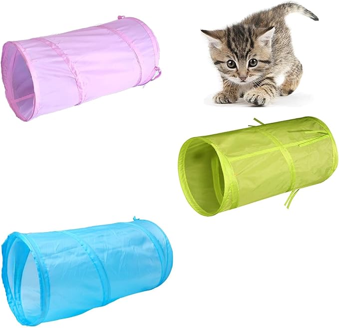 iCAGY Foldable Spiral Cat Tunnel - Indoor Toy for Small Cats, Kittens, and Rabbits - Tube for Interactive Play and Outdoor Fun - Pet Toy 20" 3 Pcs （Light Pink, Light Green, Sky Blue）-Mewly Pet