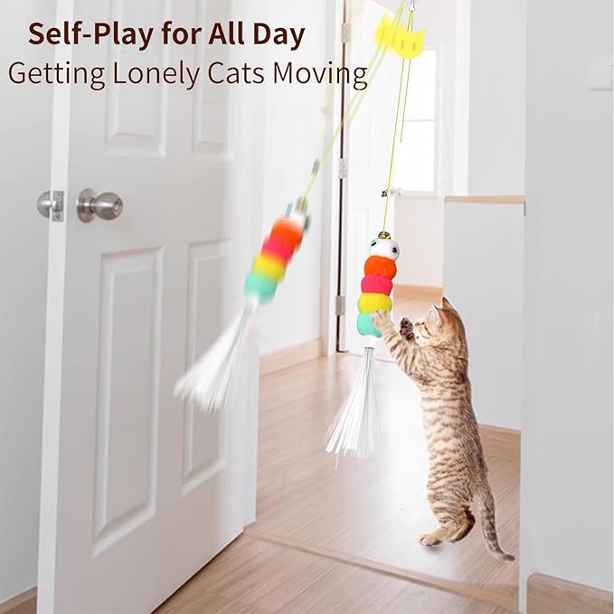 Kitten Toys 6 Pcs Interactive Feather Cat Toys, Cat Teaser Retractable Indoor Cat Toys Self Play Hanging Cat Toy,Cat Toy Indoor Kitten Play Chase Fun Exercise, Mental Physical Stimulation-Mewly Pet