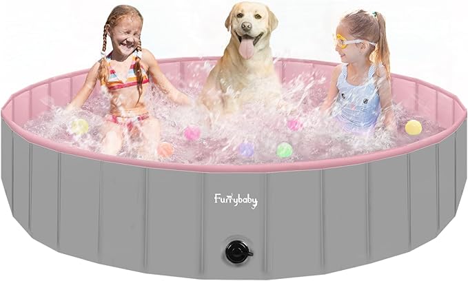 Furrybaby Dog Pool, Foldable Dog Pools for Large Dogs Portable Kiddie Pool Pet Doggie Wading Swimming (Pink 63'') Indoor and Outdoor-Mewly Pet