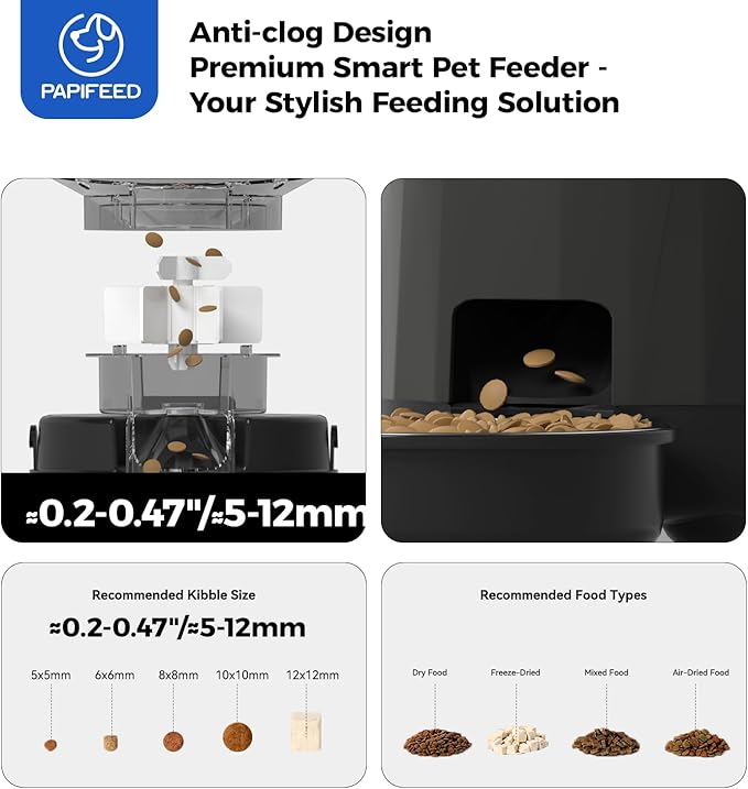 PAPIFEED Automatic Cat Feeder, 2.4G WiFi Auto Cat Food Dispenser with App Control, 3L Auto Pet Feeder with Dual Power Supply, Detachable for Easy Clean for Cats and Small Dogs, Black-Mewly Pet