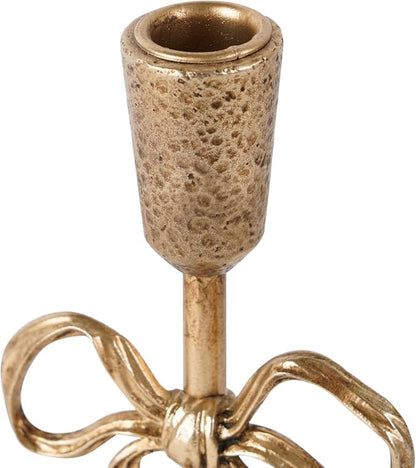 NIKKY HOME Gold Bow Iron Taper Candle Holders Set of 2, Vintage Decorative Tall Candlesticks Centerpieces Decor for Dining Room Table Wedding Party Mantle Fireplace Housewarming Gift